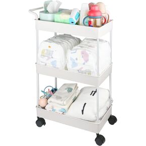 Baby Diaper Caddy, Plastic Movable Cart for Newborn Nursery Essentials Diaper Storage Caddy Organizer for Changing Table & Crib, Easy to Assemble, Black