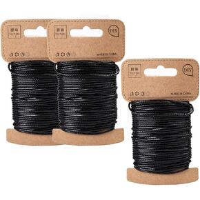 3Pcs 33Yards/30M 1.5mm Round Leather Sewing Waxed Thread Cord String Rope for Bracelet Necklace Beading Jewelry Making and Leather Craft DIY Supplies, Black