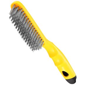 Wire Scratch Brush Stainless Steel with 10.5" Curved Plastic Handle and 79 Bundles of Bristles | Heavy Duty for Dirt & Rust Removal Before Welding, Dust & Paint Scrubbing (LWH-SP-wb)