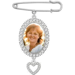 Rhinestone Heart Wedding Bouquet Photo Charm Memorial Keepsake Boutonniere Pin Brooch Memorial Gift for Mother Of Bride Or Groom Easy To Make