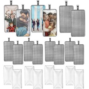 DROLE 30Pcs 5 Colors Pendant Trays Kit-Rectangle Bezels Trays with Transparent Glass Tiles Cabochon for Jewelry Making Photo Jewlery 25×50mm Mixed