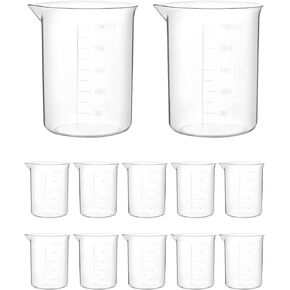 QWORK Plastic Beakers, 250ml, 12 Pieces, Polypropylene, Raised Graduations, Tapered Spout
