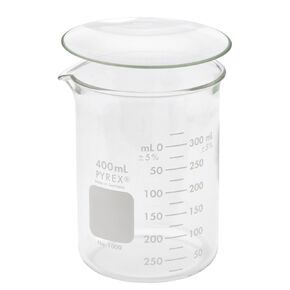 Corning Pyrex 1000-400, 400ml Low Form Griffin Beaker with Pyrex 9985-90, 90mm Watch Glass (Single)