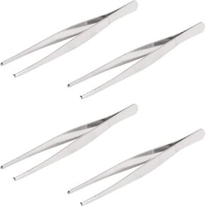 Aoje-Link Tissue Accessories Stainless Steel Tweezers, Pliers Tool, Rat Tooth Thumb Dressing Forceps, Serrated Forceps, Silver, 140mm,4pcs