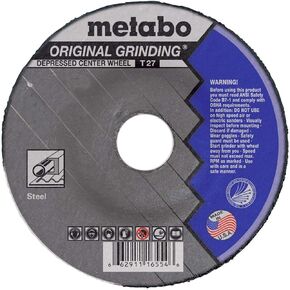 Metabo 6-inch Original Grinding Wheel | Type 27 | 6" x 1/4" x 7/8" | A24N | Aluminum Oxide | Fast & Reliable Results | Steel, Stainless Steel | US616554000