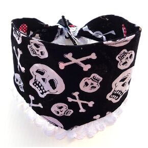 All Season Reversible Laced Tie On Snap Closure Pirate Skull Crossbones Summer to Halloween Cat Dog Bandana