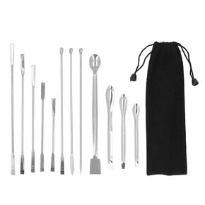 12Pcs Laboratory Spatula Set, Stainless Steel Reagent Spoon Tool Kit with a Bag, Laboratory Micro Scoop for Powders, Gel Cap Filler