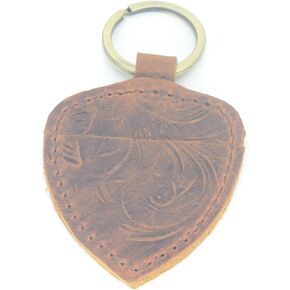 JJNUSA Handmade Leather Guitar shaped Pick Holder Keychain with Belt for guitar picks Keychain Quarter holder key chain, Mandolin, Ukulele or Bass
