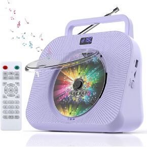 CD Player with Bluetooth，Double HiFi Sound Speakers，Sleep Mode,Desktop CD Music Players,Support AUX/USB/Headphone Jack/Music Fiber Optics/FM Radio Boombox for Home,Office(Purple)