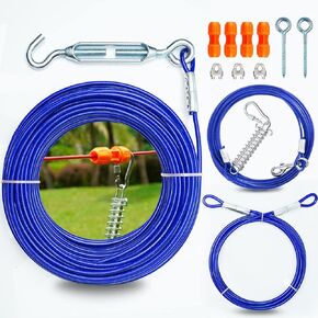 Patented Heavy Duty Dog Tie Out Trolley System Dog Zipline for Small to Large Dogs - 100ft Aerial Dog Runner Cable and 10ft Dog Run with 2 Patented Stoppers for Yard Camping Outdoor