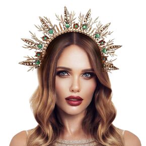 تاج هالو من الريش الأسود - عصابة رأس آلهة شعر ذهبي، هالة ملاك للنساء، إكسسوارات الهالوين، أزياء الجنية الخفيفة، تاج ريش