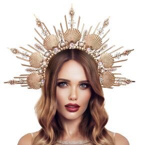 Gold Halo Crown Headpiece Mermaid Headband Ocean Wedding Shell Tiara Princess Hair Accessory Photo Props