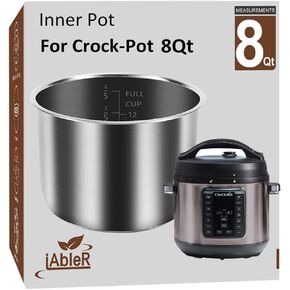 Original Inner Pot for Crock Pot 8 Quart - Stainless Steel Replacement Pot for Crock-Pot 8 Qt Multi-Cooker Crockpot XL Pressure Cooker Accessories Parts