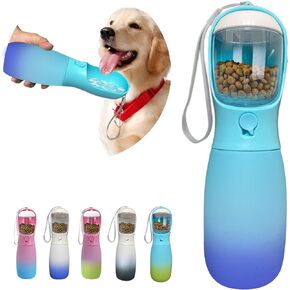 2-in-1 Portable Dog Water Bottle, Food Grade Dog Travel Water Bottle for Dogs with Food Container, 19Oz Leak Proof Portable Dog Water Bowl Dispenser, Dog Birthday Gifts (Blue)