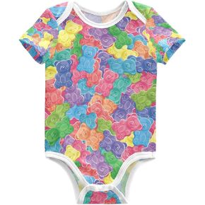 Colorful Sweet Jelly Bear Gummy Candies Baby Boy Bodysuits Short Sleeve Cotton for Baby Girl Newborn Toddler Infant 3M