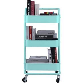 3-Tier Metal Mesh Rolling Cart Storage Organizer with Utility Handle and Wheels, Pink