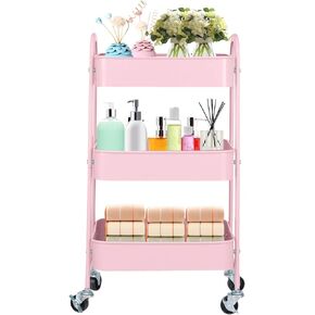 3-Tier Metal Mesh Utility Rolling Cart Storage Organizer with Wheels, Black