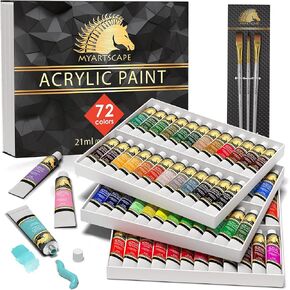 MyArtscape Acrylic Paint Set - 72 x 21ml Tubes with 3 Paint Brushes Art Supplies - Heavy Body Acrylic Paint Ideal Painting Kits for Adults