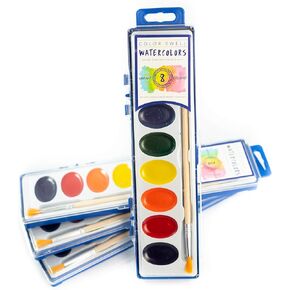 Color Swell 4 Pack Watercolor Paints with Wood Brushes 8 Colors Washable Watecolors are Perfect for Kids, Parties, Classrooms, All Ages