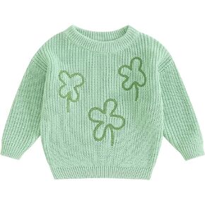 St.Patricks Day Baby Girl Boy Outfit Long Sleeve Lucky Embroidery Sweater Solid Color Sweatshirt Shamrock Clothes