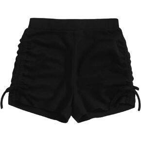 OYOANGLE Girl's Elastic Waist Drawstring Side Shorts Casual Summer Solid Plain Straight Leg Shorts