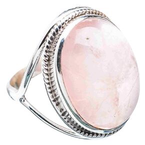 Navya Craft Natural Rose Quartz Oval 925 Sterling Silver Handmade Statement Cocktail Women Ring Size 7.0 Boho Chunky Gift Jewelry January Month Birthstone Healing Gemstone Lovers Pink Quartz Crystal