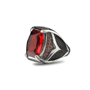 925 Sterling Silver Men's Ring with Garnet Stone, Handmade Garnet Stone Silver Ring, Gift for Him, Anniversary Gift (6.5)