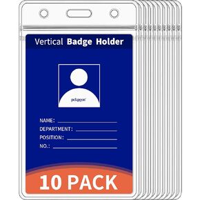 Vertical ID Badge Holders, 10 Pack, Clear Plastic Work Card Sleeve, Name Tag Holder Cover with Waterproof Resealable Zip Type for Nurses, Women, Medical Assistant, Fits Credit Size Cards