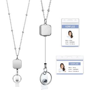 Retractable Badge Reel Lanyards with ID Holders, Lanyards for ID Badges New Beaded Chain Premium Stainless Steel Lanyard Necklace for Keys Office Cruise for Women