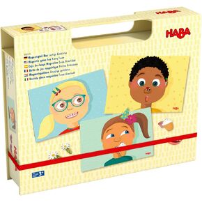 HABA Magnetic Game Box Funny Faces - 3 Basic Faces to Decorate with 96 Magnetic Pieces in Travel Carrying Case