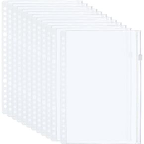 PATIKIL A5 Binder Pocket, 12 Pack PVC Zipper 20 Holes Binder Pouch Folders Document Waterproof Filing Storage Loose Leaf Bags for 20-Ring Notebook Binder, Clear