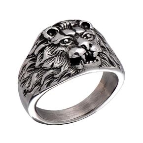 Black Stainless Steel Crafted Fierce Lion Ring for Men, Size 7