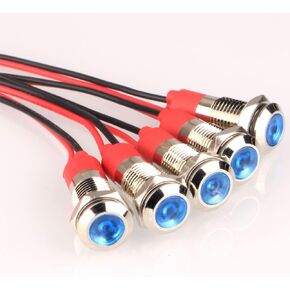 5pcs 8mm 3V-4.5V-5V-6V-7.5V-9VDC LED Metal Indicator Light Waterproof Signal Lamp Pilot Dash Directional Car Truck Boat with Wire(Red/Orange/Blue/Green/White)