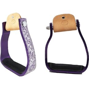 CHALLENGER Horse Western 5" Barrel Racer Purple Engraved Aluminum Angled Show Stirrups 51140PR