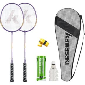 Kawasaki Badminton Set with 2 Badminton Rackets, 3 Shuttlecocks, and Carrying Bag