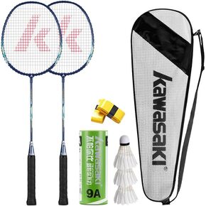 Kawasaki Badminton Set with 2 Badminton Rackets, 3 Shuttlecocks, and Carrying Bag