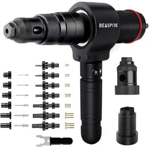 Beaspire Cordless Drill Electric Rivet Gun Adapter, 2-in-1 Rivet Nut Adapter Kit with 7 Metric Mandrels, and 6 Sizes of Rivet Heads, 65Pcs Assorted Rivet Nuts, Carrying Case