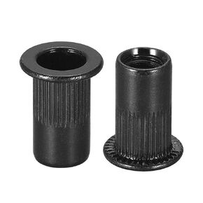 uxcell M6 Rivet Nuts Carbon Steel Zinc-Plated Knurled Flat Head Threaded Insert Nut Black 20Pcs