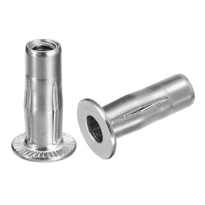 uxcell 1/4-20 Multi-Grip Rivet Nuts, 5pcs Pre-Bulbed Shank Flat Head Threaded Insert Nut 304 Stainless Steel Plus Nuts for Construction Industrial