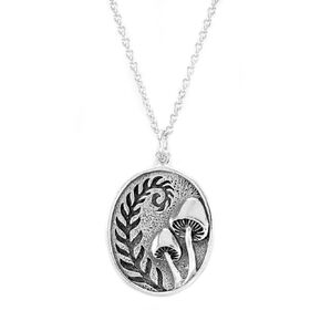 Sterling Silver Fern & Mushroom Charm Necklace, 18"