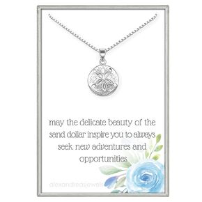 Sand Dollar Necklace, Sterling Silver Sand dollar Necklace for Women, Beach Charm Pendant Necklace (18 inches plus 2-inch extender)