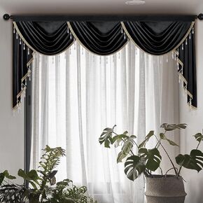ELKCA Luxury Royal Blue Velvet Curtain Valances for Living Room with Beads(39inch,1 Panel)