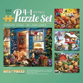 Bits and Pieces – 4-in-1 Multi-Pack - 500 Piece Jigsaw Puzzles for Adults – 500 pc Winter Spring Summer Fall Seasons Puzzle Set Bundle by Artist Larry Jones - 16"x20" (41cm x 51cm)