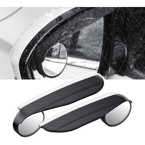 2-in-1 Car Blind Spot Mirror Side Mirror Rain Guards 2 Pack, Carbon Fiber Rear View Mirror Rain Visor Eyebrow 360° Adjustable Blindspot Mirror for Car, Universal Automotive Exterior Accessories