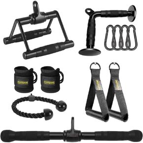 Cable Machine Attachments Set Combo, Heavy Duty Solid Steel LAT Pulldown Attachments with Exercise Handles & Ankle Straps, Home Gym Machine Accessories