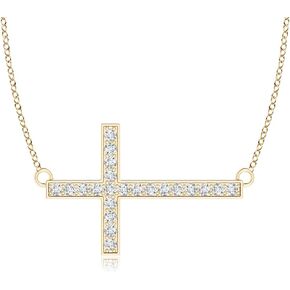 Angara Natural Diamond Cross Pendant Necklace in Sterling Silver/14K Solid Gold for Women, Girls with 18" Chain | April Birthstone Jewelry Gift for Her |Wedding Anniversary Engagement