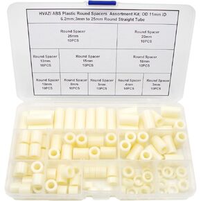 OD 11mm ID 6.2mm ABS Plastic Round Spacers Assortment Kit;3mm to 25mm Round Straight Tube