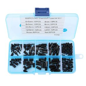 Hilitand 180pcs M2 Standoff Kit, Black M2 Male Female Standoffs Screws Nuts Assortment Kit with Box