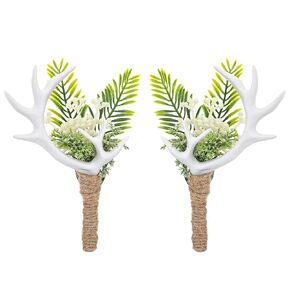 Black Boutonniere for Wedding - 2 Pcs Dark Rose Boutonnieres Prom Boutonniere with Antler for Men Groom Groomsmen Halloween Wedding Ceremony Anniversary Formal Dinner Party