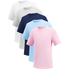 5 Packs Girls Athletic Shirts Short Sleeve Active T-Shirts Dry Fit, Sports Workout Shirts for Kids Teens in Saudi Arabia
